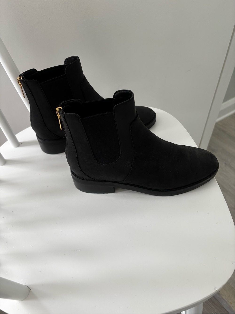 Cole Haan Black Chelsea Ankle Boots with Gold Back Zip